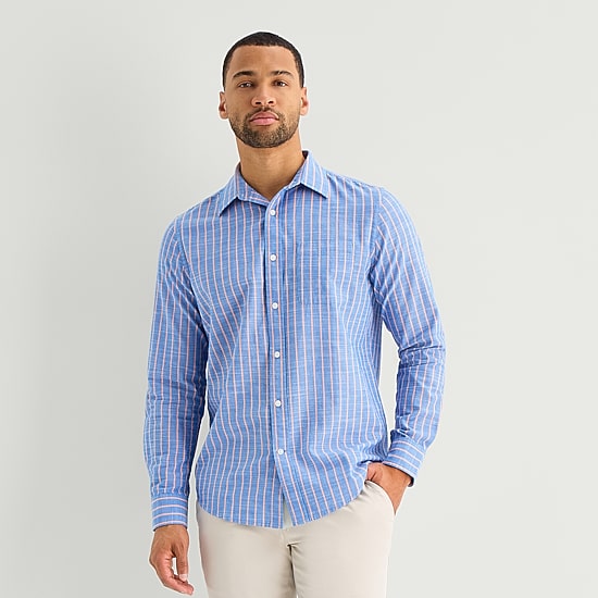 St. John's Bay Slub Mens Long Sleeve Classic Fit Button-Down Shirt