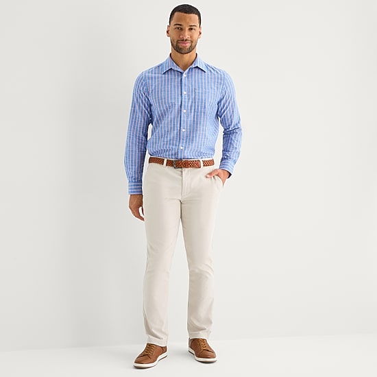 St. John's Bay Slub Mens Long Sleeve Classic Fit Button-Down Shirt