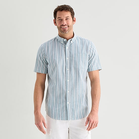 St. John's Bay Oxford Mens Short Sleeve Classic Fit Button-Down Shirt