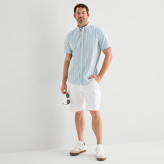 St. John's Bay Oxford Mens Short Sleeve Classic Fit Button-Down Shirt
