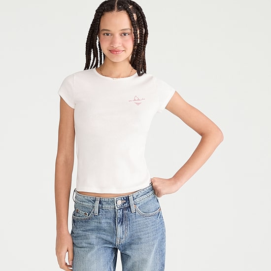 AEROPOSTALE Womens Juniors Rhinestone Crew Neck Short Sleeve Regular Fit Graphic T-Shirt