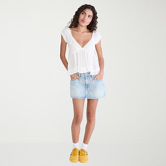 AEROPOSTALE Womens Juniors V Neck Short Sleeve Babydoll Top