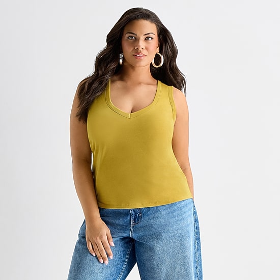 Ashley Graham Womens Plus Tall V Neck Sleeveless Tank Top