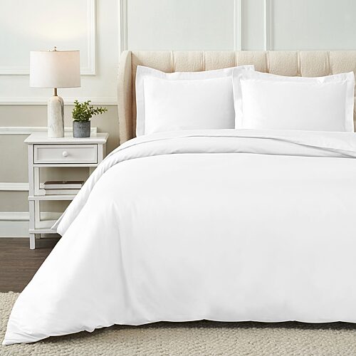 Superior Egyptian Cotton 1200 Thread Count Embroidered Geometric Scroll Duvet Cover Set, King/California King - White