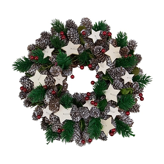 Pine Cone and Berries with Stars Artificial Christmas Wreath  10-Inch  Unlit