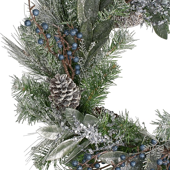 Mixed Pine and Blueberries Artificial Christmas Wreath -24-Inch  Unlit