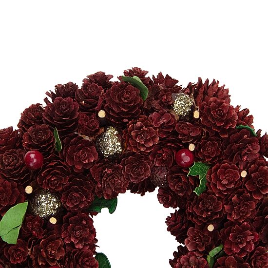 Red and Gold Pine Cone and Ornament Artificial Christmas Wreath  9.5-Inch  Unlit