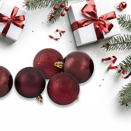24ct Burgundy Red Shatterproof 4-Finish Christmas Ball Ornaments 2.5" (60mm)