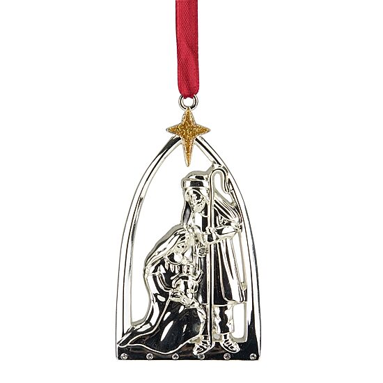 3.75'' Silver-Plated Nativity Scene Christmas Ornament with European Crystals