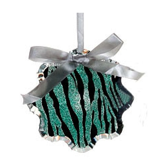 4.5'' Teal Green and Black Glittered Zebra Print Snowflake Prism Christmas Ornament