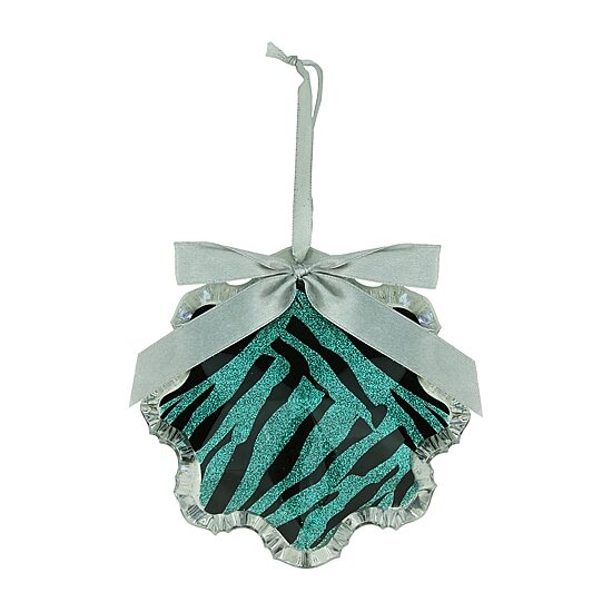 4.5'' Teal Green and Black Glittered Zebra Print Snowflake Prism Christmas Ornament
