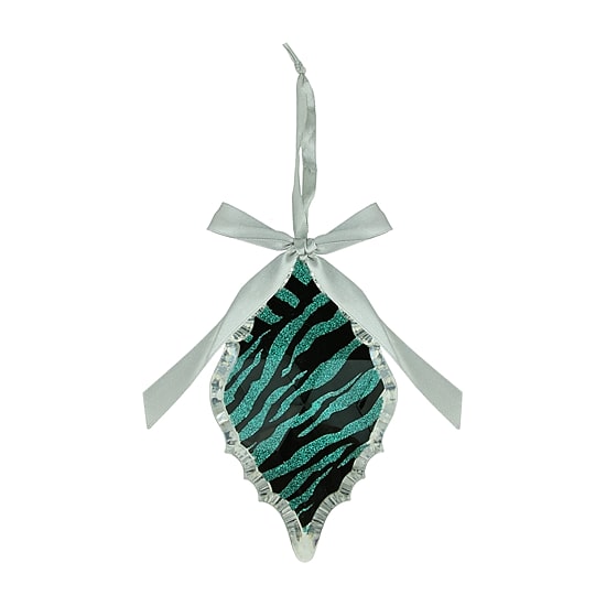5.75'' Glittered Teal Zebra Print Diamond Prism Christmas Ornament