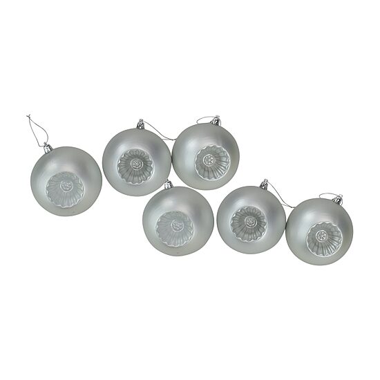 6ct Silver Shatterproof Matte Retro Reflector Christmas Ball Ornaments 4'' (100mm)