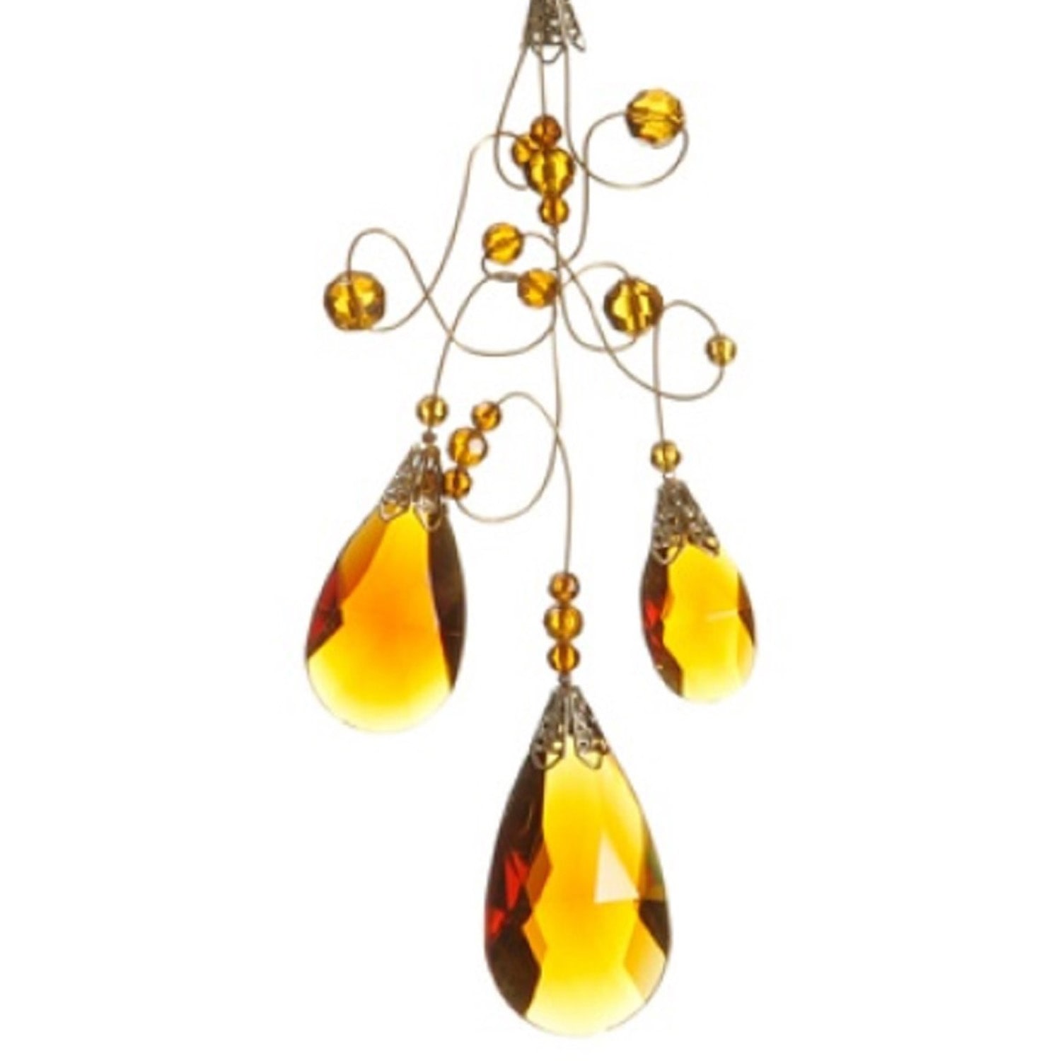 9.75'' Amber and Gold Faceted Beads Christmas Teardrop Ornament