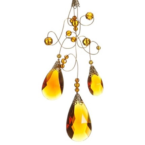 9.75'' Amber and Gold Faceted Beads Christmas Teardrop Ornament