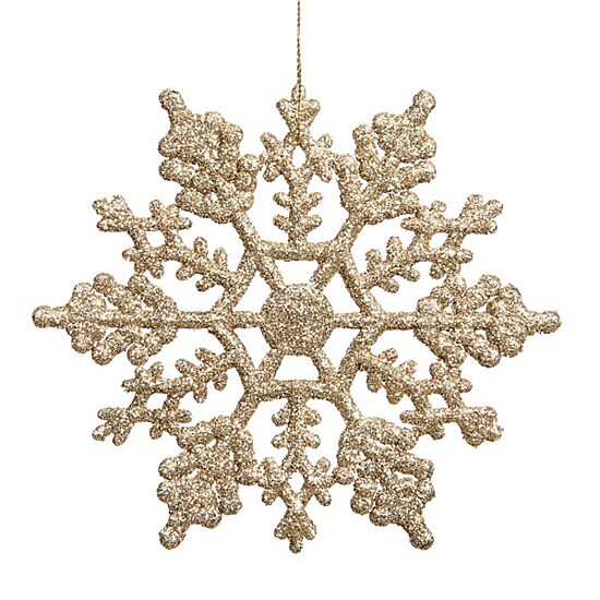 24ct Champagne Gold Glitter Snowflake Christmas Ornaments 4"