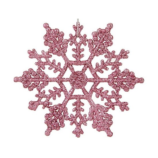 24ct Pink Glitter Snowflake Christmas Ornaments 4"