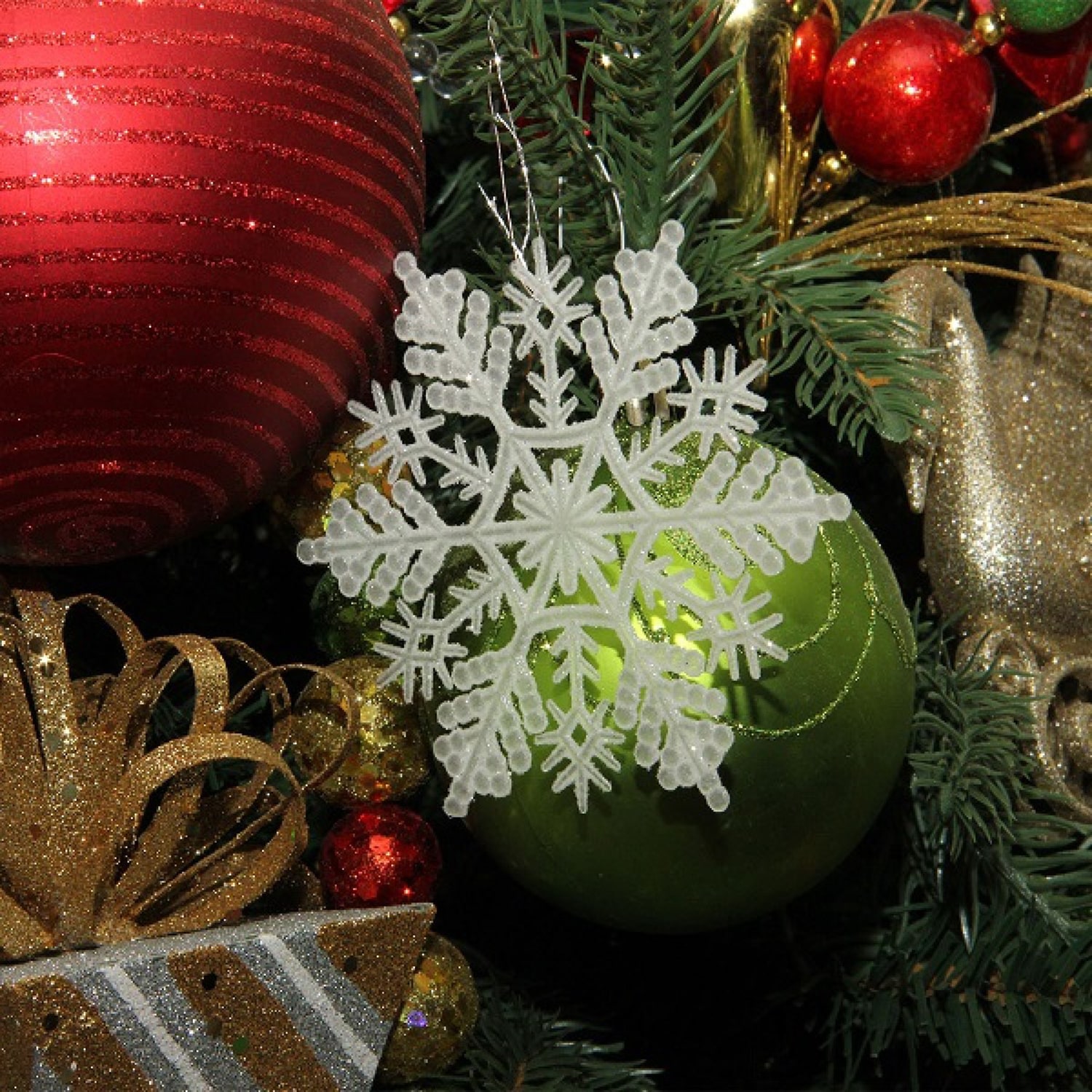 24ct White Glitter Snowflake Christmas Ornaments 4"