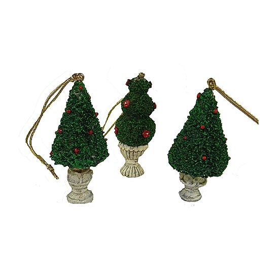 576ct Green and Ivory Potted Topiary Tree Christmas Ornaments 2.5"