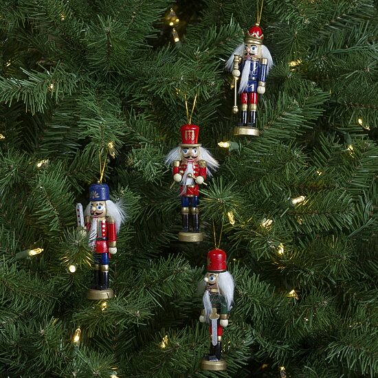 Set of 4 Red and Green Christmas Nutcracker Ornaments - 5"