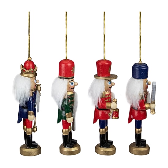 Set of 4 Red and Green Christmas Nutcracker Ornaments - 5"