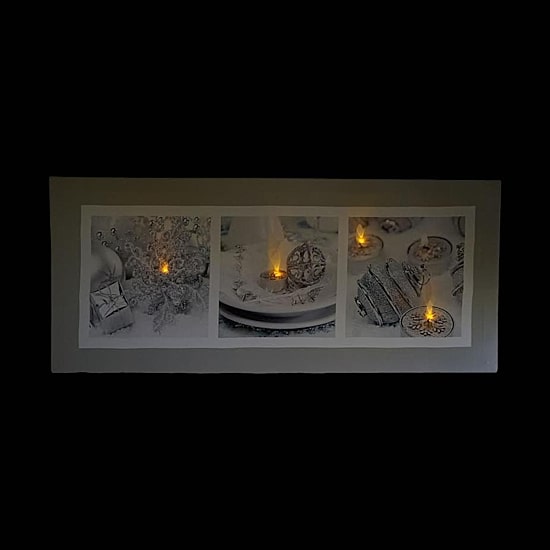 LED Lighted Shimmering Silver Splendor Christmas Canvas Wall Art 11.75" x 27.5"