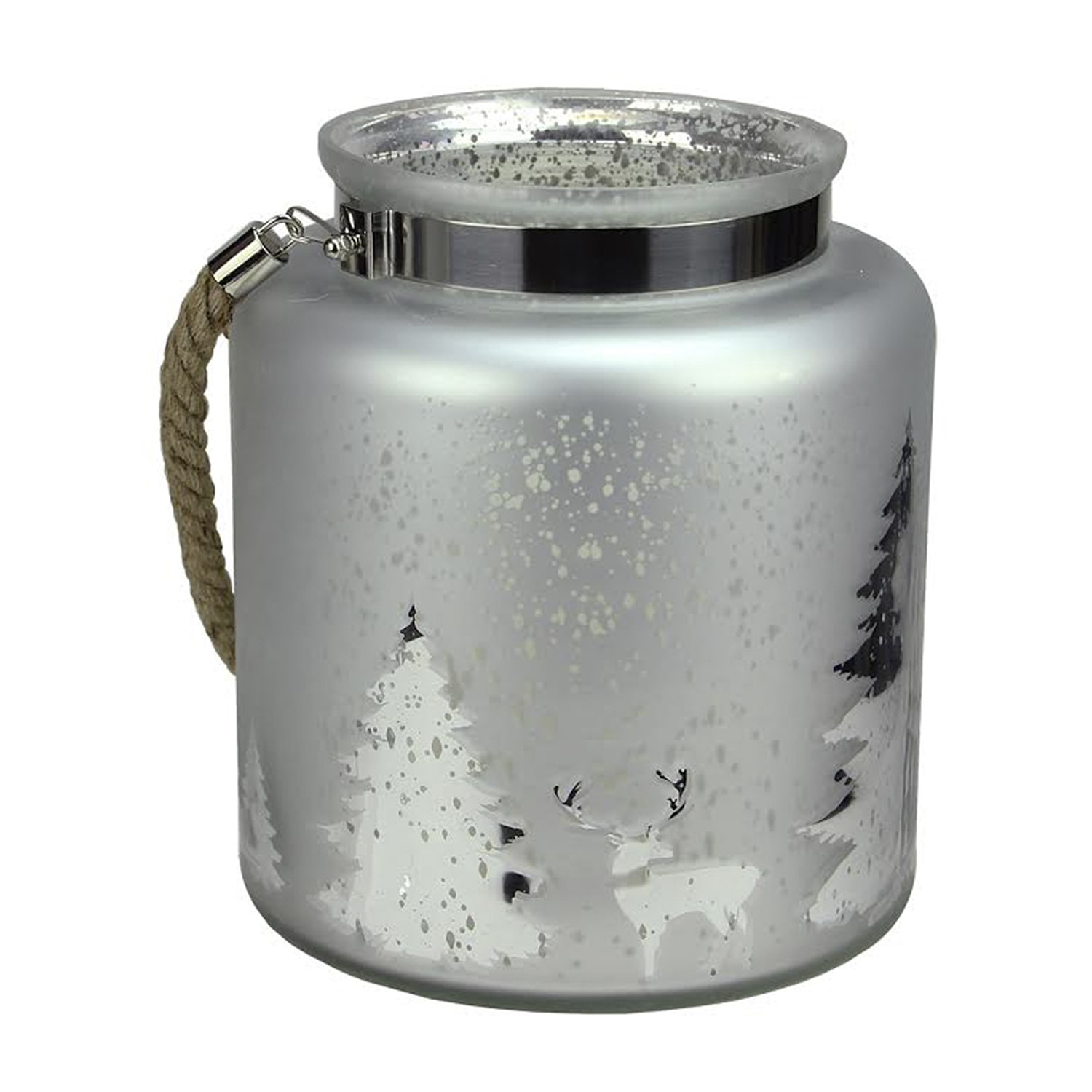 9.5'' Gray and Silver Tree Silhouette Mercury Glass Christmas Pillar Candle Holder