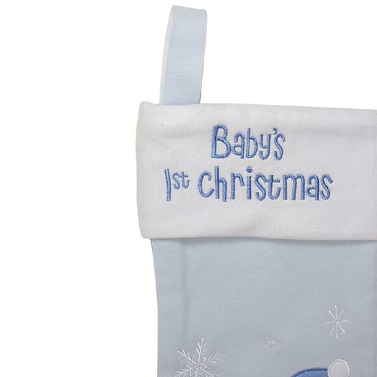 19'' Blue and White Baby's 1st Christmas Embroidered Teddy Bear Christmas Stocking