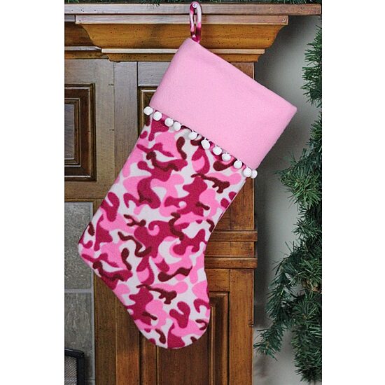 15.75'' Pink and Brown Camouflage Christmas Stocking with Cuff
