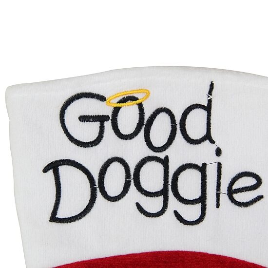 19'' Red and White Embroidered Halo ''Good Doggie'' Christmas Stocking with Cuff