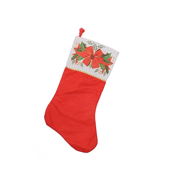 19'' Traditional Red and White Mistletoe Bow Cuff Christmas Stocking