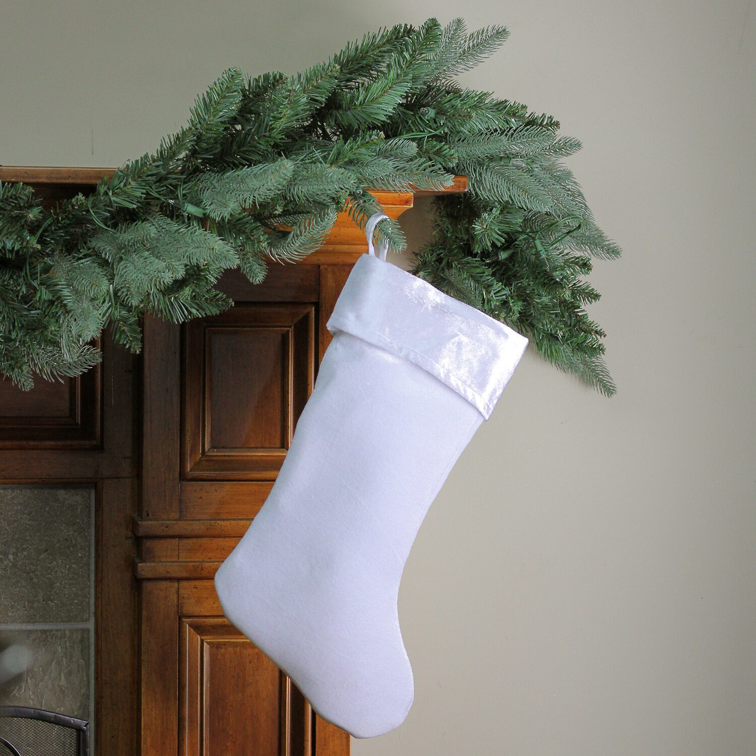 18'' White Traditional Hanging Christmas Stocking