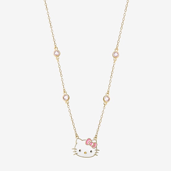 Girls Pink Cubic Zirconia 18K Gold Over Silver 15 Inch Pendant Necklace