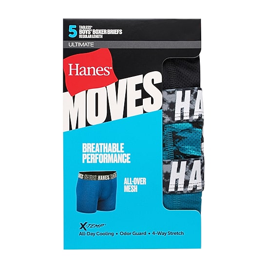 Hanes Moves Little & Big Kid Boys 5 Pack Boxer Briefs Bux88f