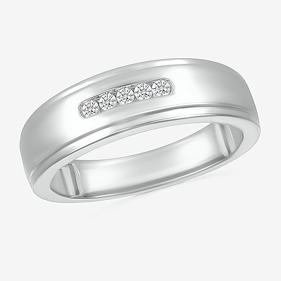 Mens 4.5MM 1/10 CT. T.W. Natural White Diamond 14K Gold Wedding Band