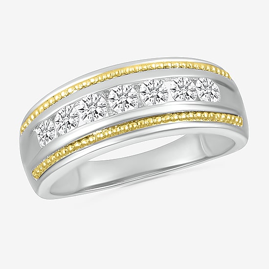 Mens 2.5MM 1 CT. T.W. Natural White Diamond 14K Two Tone Gold Wedding Band