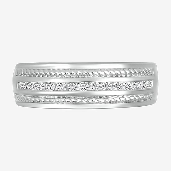 Mens 2.5MM 1/5 CT. Natural White Diamond 10K Gold Wedding Band