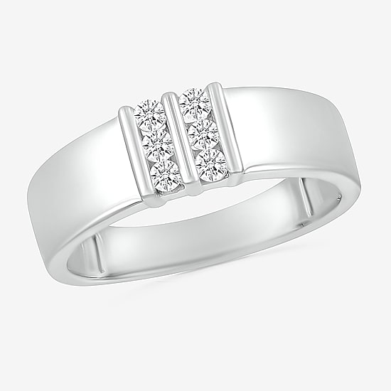 Mens 3.5MM 1/5 CT. Natural White Diamond 10K Gold Wedding Band