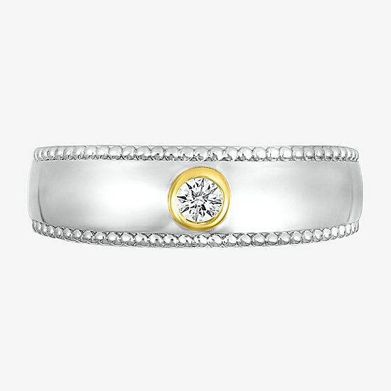 Mens 3MM 1/10 CT. T.W. Natural White Diamond 10K Two Tone Gold Wedding Band
