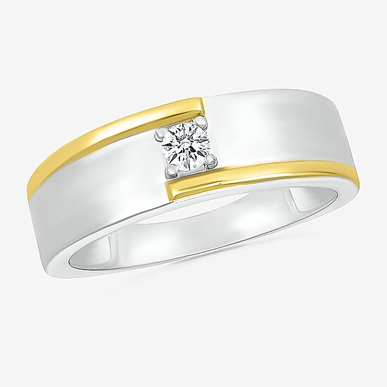 Mens 3MM 1/6 CT. T.W. Natural White Diamond 10K Two Tone Gold Wedding Band
