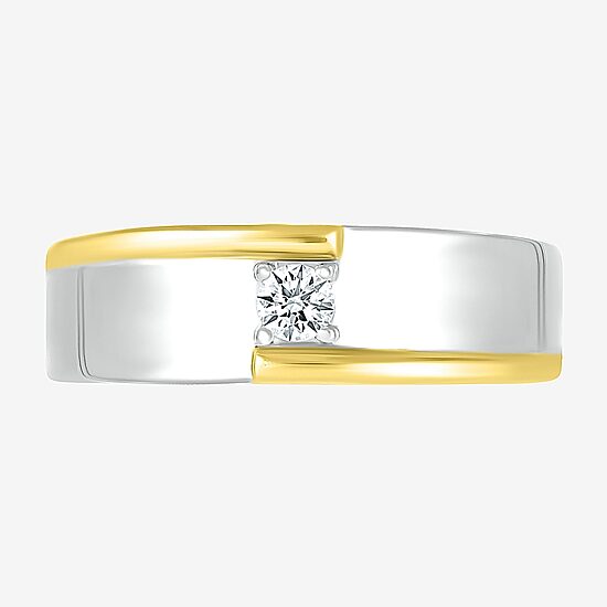 Mens 3MM 1/6 CT. T.W. Natural White Diamond 10K Two Tone Gold Wedding Band
