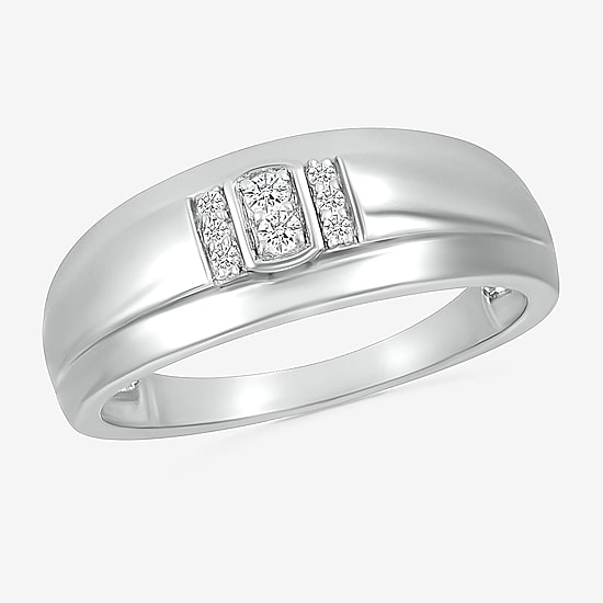 Mens 2MM 1/10 CT. T.W. Natural White Diamond 10K Gold Wedding Band