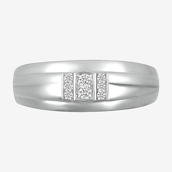 Mens 2MM 1/10 CT. T.W. Natural White Diamond 10K Gold Wedding Band
