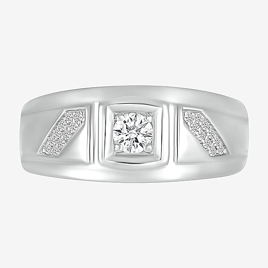 Mens 3MM 1/3 CT. T.W. Natural White Diamond 10K Gold Wedding Band