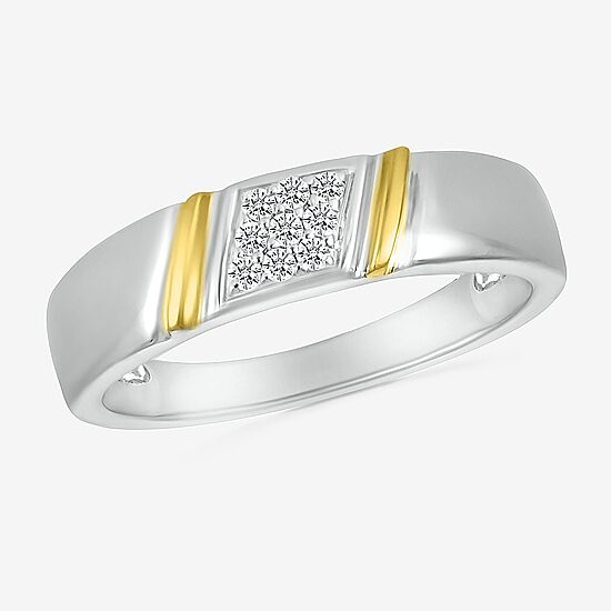 Mens 3MM 1/8 CT. T.W. Natural White Diamond 10K Two Tone Gold Wedding Band