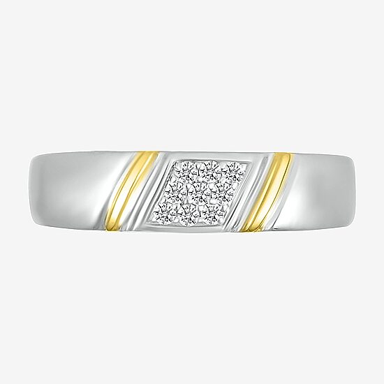 Mens 3MM 1/8 CT. T.W. Natural White Diamond 10K Two Tone Gold Wedding Band