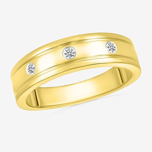 Modern Bride Mens 4mm 1/10 Ct. T.w. Natural White Diamond 10k Gold Wedding Band In Yellow