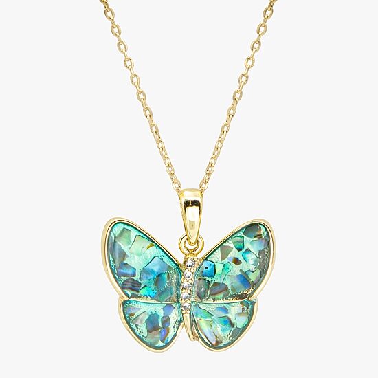 Sparkle Allure Womens Multi Color Abalone Cultured Freshwater Pearl 14K Gold Over Brass Butterfly 16 Inch Pendant Necklace