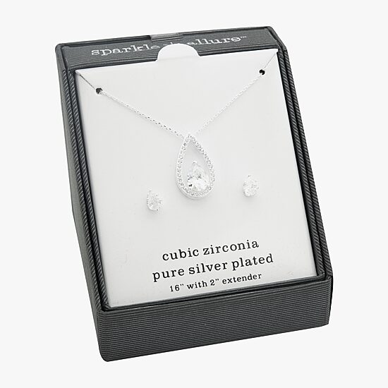 Sparkle Allure Womens Cubic Zirconia Pure Silver Over Brass Pear 2-pc. Jewelry Set