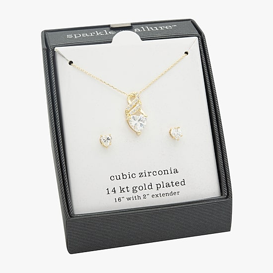 Sparkle Allure Womens Cubic Zirconia 14K Gold Over Brass Heart 2-pc. Jewelry Set